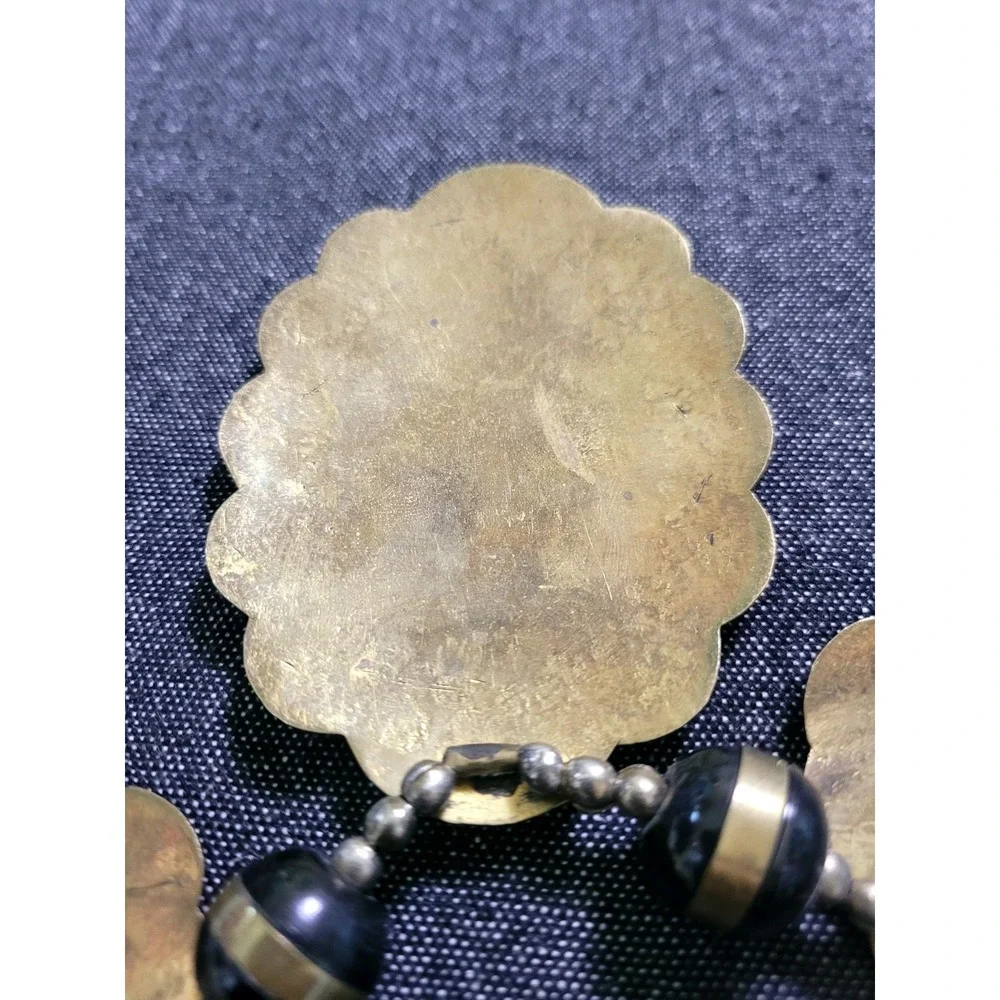 Vintage 60s 70s Brass Mixed Metal Beaded Necklace Funky‎ Large Boho Hippy